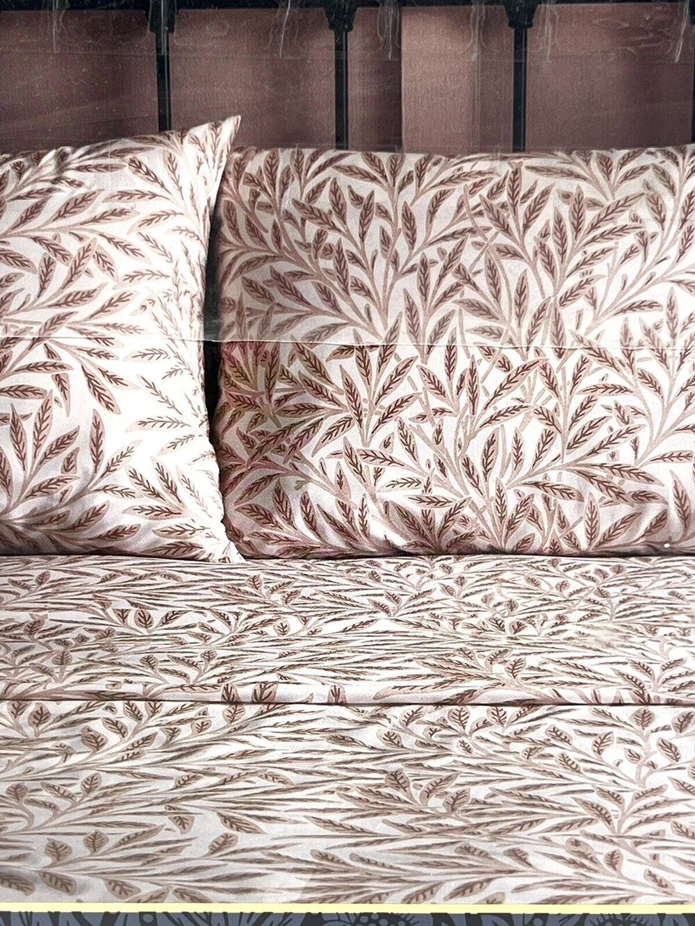 William Morris Original Willow Plaster Pink KING Cotton Percale Sheet Set Leaves